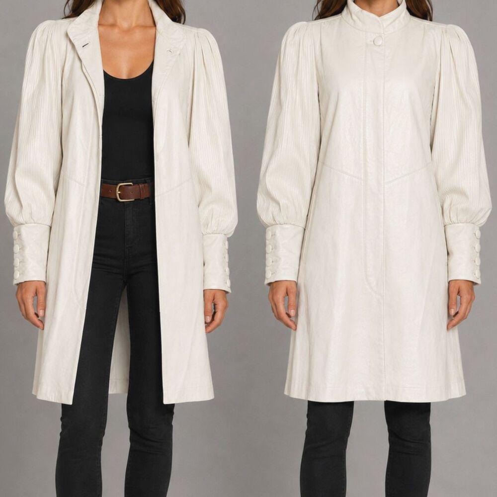 Vintage White Leather Coat Size Small